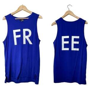 Aritzia Wilfred Free Royal Blue Tank Top Sz Medium Graphic Print Sleeveless